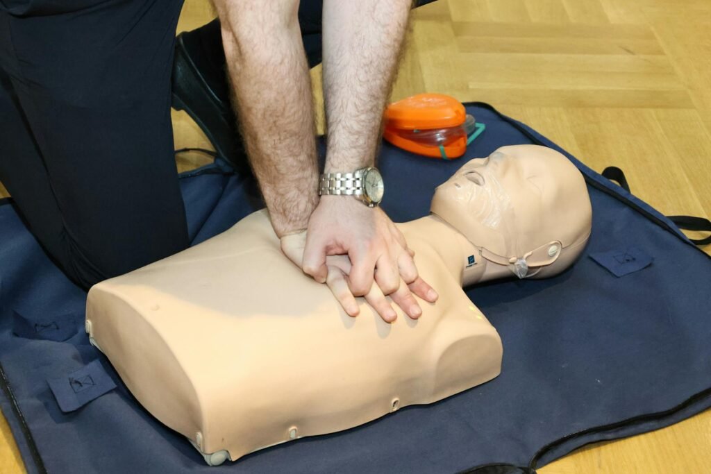 Medical training class with CPR mannequins